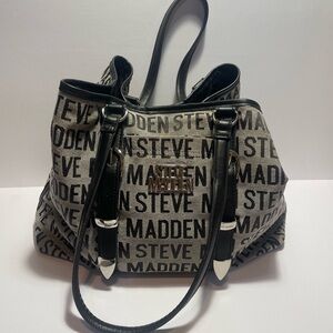 Steve Madden Black and Gray Logo Tote